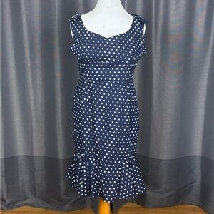 Lindy Bop Navy and White Polka Dot Midi Dress
